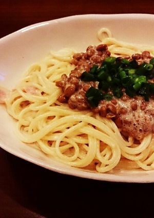 ベーコンと納豆の和風クリームパスタ-レシピのメイン写真