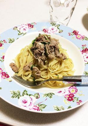 水菜と豚の和風パスタ-レシピのメイン写真