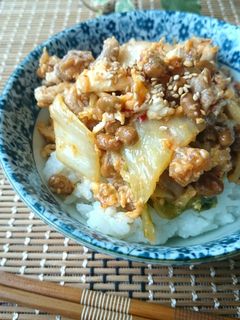 簡単ランチ☆豚キムチに納豆と卵★丼も~-レシピのメイン写真