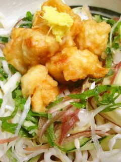 とり天とたっぷり薬味の冷うどん。-レシピのメイン写真