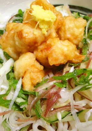 とり天とたっぷり薬味の冷うどん。-レシピのメイン写真