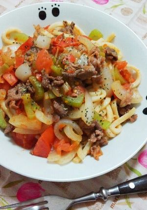 牛とトマトで☆イタリアン焼きうどん-レシピのメイン写真