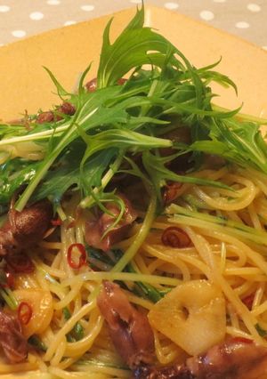 ホタルイカと水菜のピリ辛パスタ-レシピのメイン写真