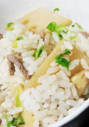豚、筍、わさび菜混ぜご飯-レシピのメイン写真