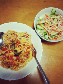 えびとしらすとほうれん草のトマトパスタ♪-レシピのメイン写真