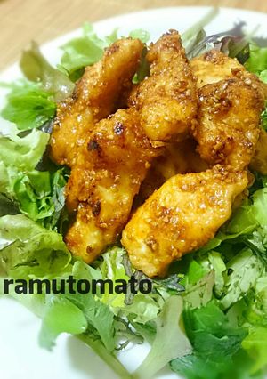 簡単♪しっとりむね肉のごまケチャ炒め♡-レシピのメイン写真