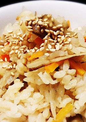 ル・クルーゼで鶏ごぼうの炊き込みごはん-レシピのメイン写真