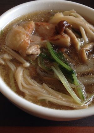 鶏ときのこの味噌汁（蒟蒻とごぼう、水菜）-レシピのメイン写真