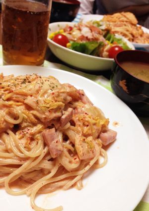 キムチベーコンクリームパスタ-レシピのメイン写真