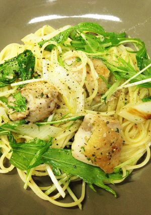 簡単！長ネギ&水菜&鶏肉のパスタ！-レシピのメイン写真