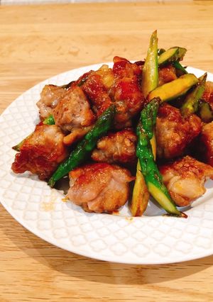 ご飯が進む！豚コマとアスパラの照焼き-レシピのメイン写真