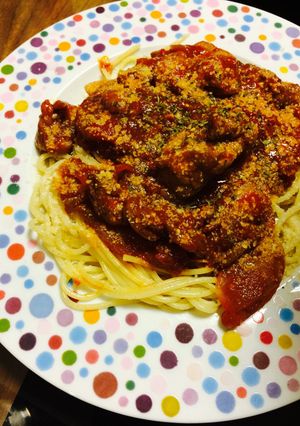 鶏もものトマトワイン煮込みパスタ-レシピのメイン写真