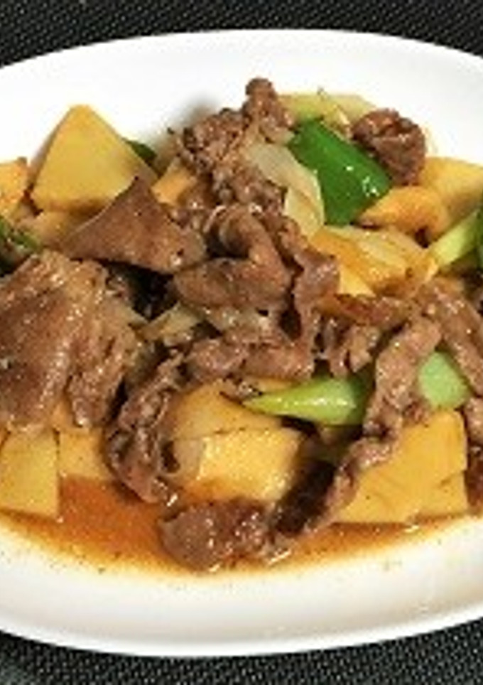 牛肉・たけのこ・ピーマン・ネギすき焼き風-レシピのメイン写真
