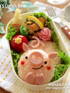 キャラ弁*簡単♪ぶたちゃんおにぎり弁当-レシピのメイン写真