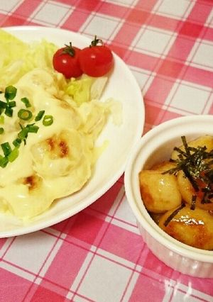 ご飯入り芋もち*エビマヨ風と五平餅風2種-レシピのメイン写真