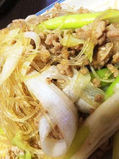 簡単節約☆ひき肉とネギの春雨炒め-レシピのメイン写真