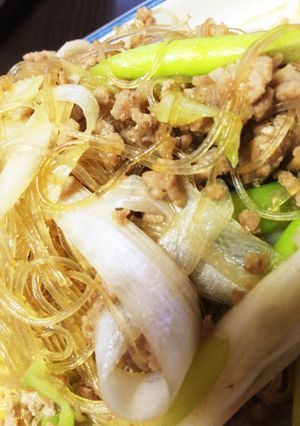 簡単節約☆ひき肉とネギの春雨炒め-レシピのメイン写真