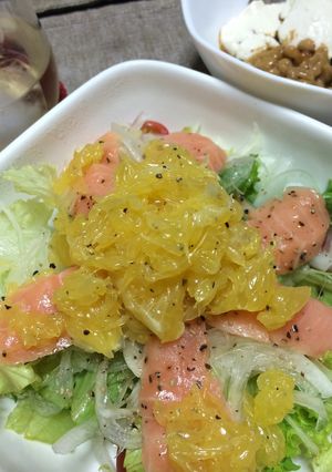 ワインの友①甘夏とサーモンのマリネサラダ-レシピのメイン写真