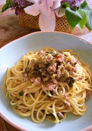 高菜と豚ひき肉の和風香味スパゲティー-レシピのメイン写真