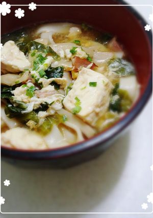 簡単☆春キャベツと豆腐の卵とじうどん-レシピのメイン写真