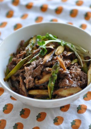焼肉タレで☆アスパラと牛肉のタレマヨ炒め-レシピのメイン写真