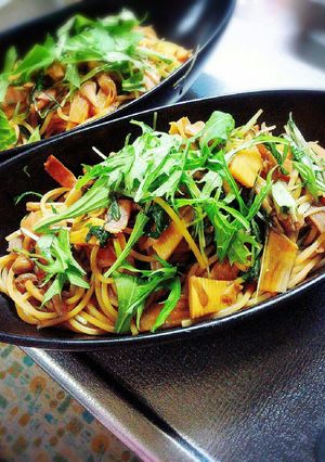 水菜と筍の春パスタ ~醤油バター味~-レシピのメイン写真