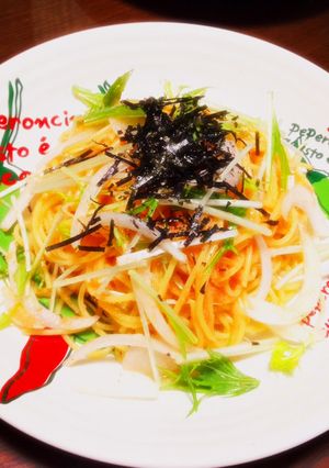水菜と新玉ねぎの明太子スパゲッティ♡-レシピのメイン写真