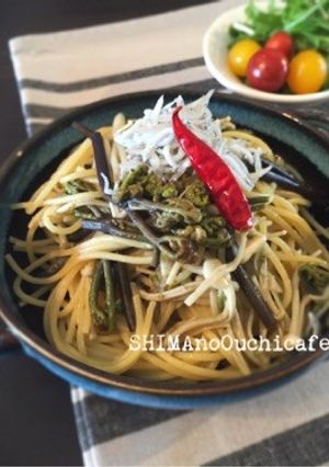 ワラビとエノキとシラスの和風パスタ-レシピのメイン写真