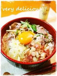豚と水菜で簡単♬キレイなお月見にゅう麺-レシピのメイン写真