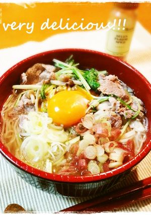 豚と水菜で簡単♬キレイなお月見にゅう麺-レシピのメイン写真