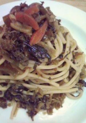 レンジで！肉そぼろ高菜炒めスパゲッティ-レシピのメイン写真