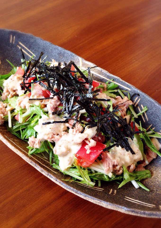 梅マヨ＊水菜とトマトとツナの簡単サラダ-レシピのメイン写真