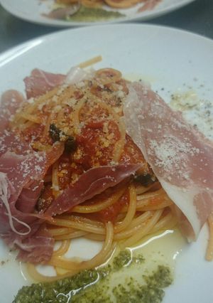 生ハムとたまねぎのトマトスパゲティー-レシピのメイン写真