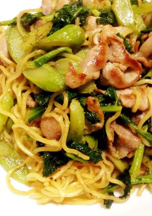 すぐにできるよ！菜の花と豚肉の塩焼きそば-レシピのメイン写真