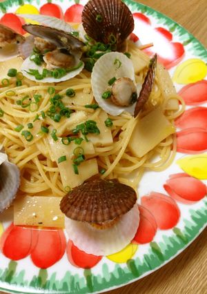 帆立の稚貝と筍で ガリバタ醤油の春パスタ-レシピのメイン写真