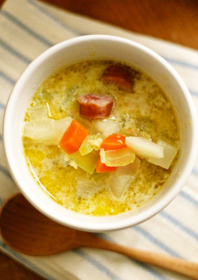 ぽかぽか野菜とソーセージの豆乳スープ-レシピのメイン写真