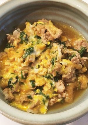 麺汁で簡単!水菜と豚肉の玉子とじ-レシピのメイン写真