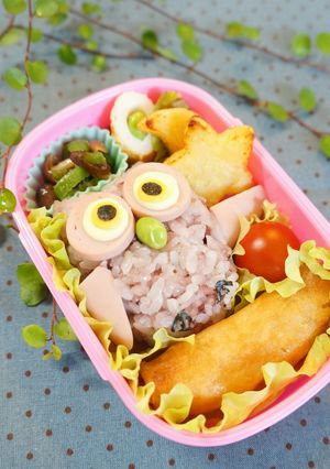 キャラ弁☆黒米や赤飯で簡単ふくろうさん-レシピのメイン写真