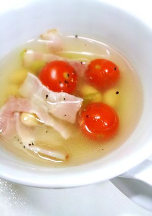 お豆とベーコンのミニトマトスープ-レシピのメイン写真