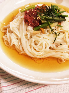 暑い日に!山菜と梅の冷やし稲庭うどん-レシピのメイン写真