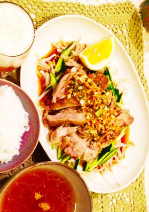 鶏モモ肉で♪柔らかい！刻み野菜タレ蒸し鶏-レシピのメイン写真