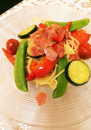スナップエンドウ彩りパスタ-レシピのメイン写真