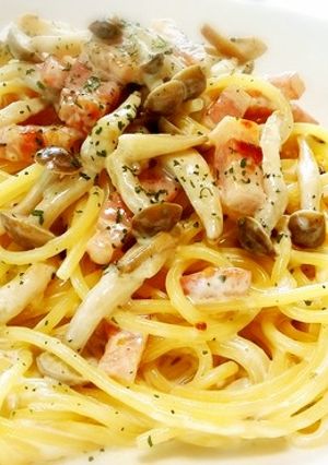 お店の味!?ベーコンきのこクリームパスタ-レシピのメイン写真