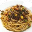 ざるそばのつゆで簡単!ミートソースうどん