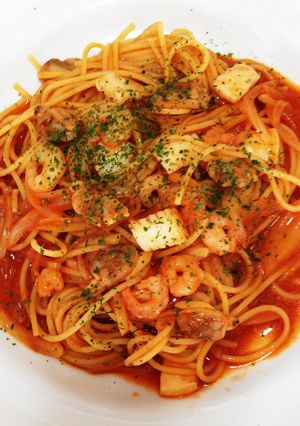 トマトジュースでシーフードトマトパスタ-レシピのメイン写真