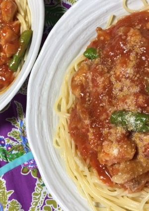 鶏肉と✿ししとうのトマトソース✿パスタ-レシピのメイン写真