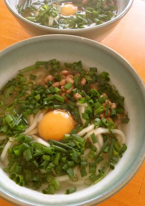 葱たっぷり月見納豆で讃岐六車うどん-レシピのメイン写真