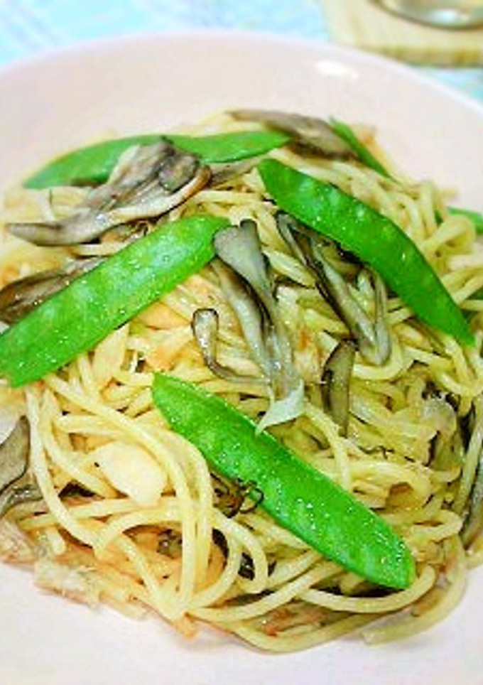 絹さや・舞茸・ツナの和風パスタ-レシピのメイン写真