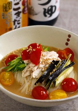 鶏肉と茄子のごまだれぶっかけ稲庭うどん-レシピのメイン写真