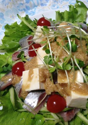 イワシと豆腐のサラダ♪山芋ドレッシング-レシピのメイン写真